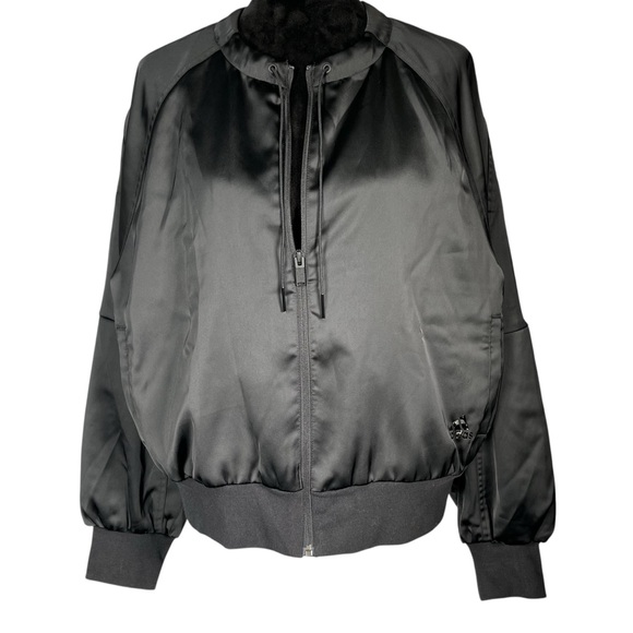 Adidas Black Bomber Jacket Satin Satiny Retro Full Zip Nylon Athletic Athleisure - Picture 2 of 16